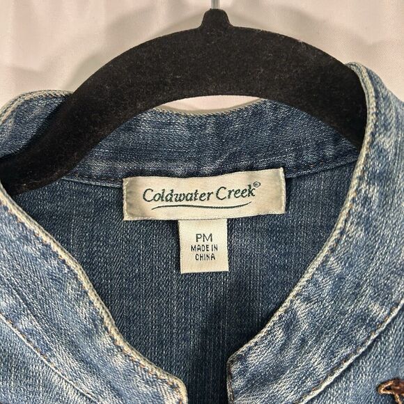 Coldwater Creek Denim Jacket Women's Medium Petite Button Up Sequin Cotton Blend - Picture 5 of 8